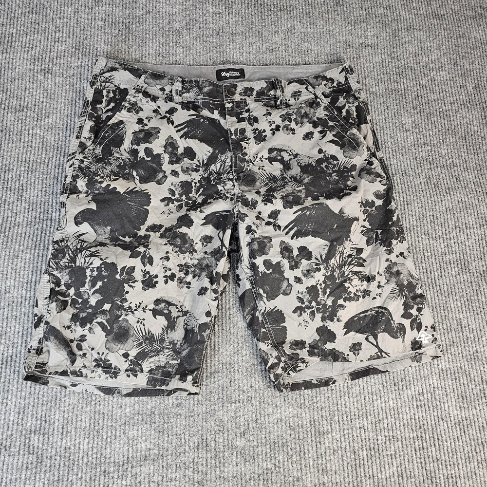 LRG Shorts Mens 40 Gray Floral Bird Print Chino Stretch Canvas Nature